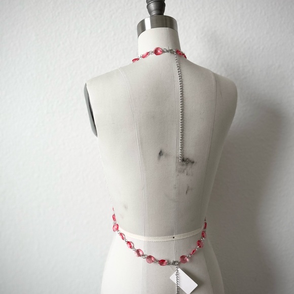 AVANT GARDE PINK AND SILVER CRYSTAL BEADED BOUDOIR HALTER TOP - Picture 3 of 9